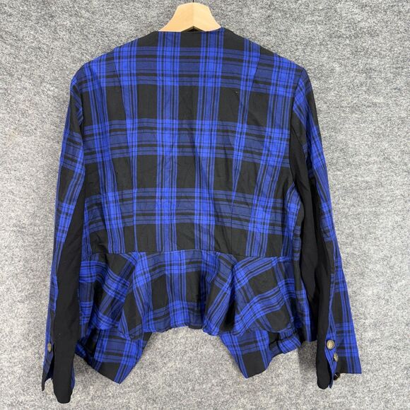 Torrid Top Women 0 Blue Plaid Collared Long Sleeve Open Front Rayon Casual - Picture 2 of 8